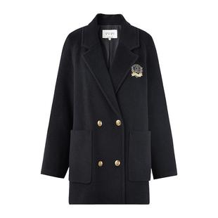 秋水伊人英伦学院风宽松款羊毛大衣2025秋冬新款女装西服毛呢外套