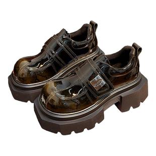 欧货真皮松糕厚底小皮鞋女英伦风圆头德比鞋小个子增高加绒乐福鞋