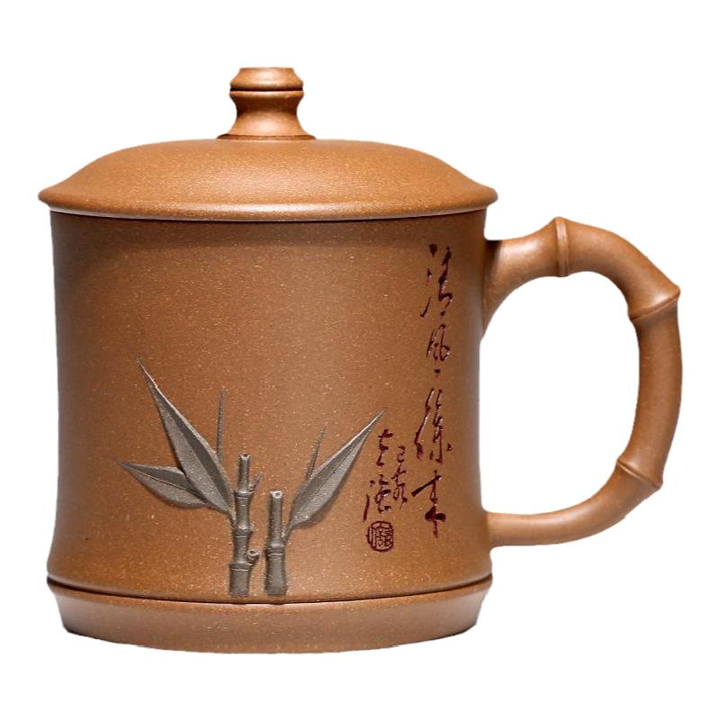 紫砂杯宜興紫砂帶蓋泡茶杯子大容量名家儲(chǔ)立強(qiáng)家用男女士清風(fēng)勁竹