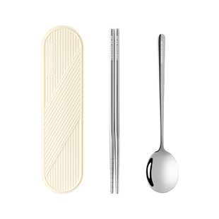 炊大皇304不锈钢便携筷子勺子套装餐具一人用学生三件套收纳盒