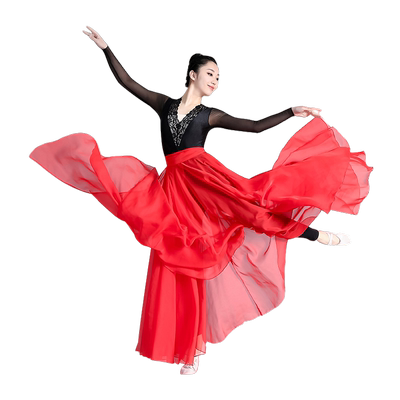 中国风古典舞蹈大摆飘逸练功纱裙