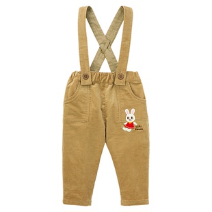 MIKIHOUSE儿童裤子女童卡通长裤两穿灯芯绒背带裤可拆卸越南制