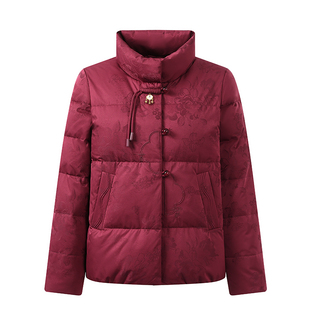 恒源祥彩羊轻薄羽绒服女妈妈装中老年女装短款新中式红色冬季外套