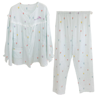 家时光月子服夏季薄款产后哺乳睡衣孕妇怀孕期纯棉纱布产妇待产服