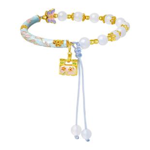 周大生珐琅玉髓半镯手串银S925国风蝴蝶手链生日礼物送女友情人节