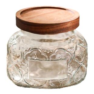 《夏染》复古美式雕花木盖密封玻璃罐子食品级厨房杂粮透明分装瓶