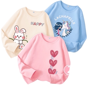 拉夏贝尔女童长袖t恤纯棉女大童春装体恤儿童装春秋款内搭打底衫