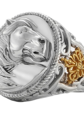 戒指刻骨18k金925银荣耀战马男士