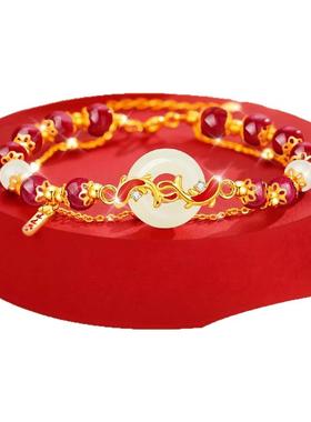 朱砂和田玉锦鲤平安扣手链女款轻奢小众高级感手串圣诞礼物送女友