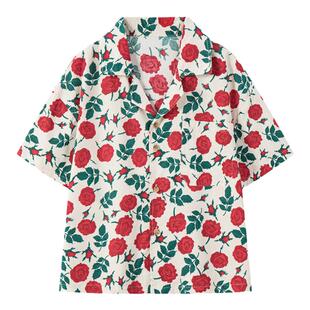 虾酱麻麻男童花衬衫夏季2025新款宝宝上衣炸街帅气儿童短袖衬衣潮