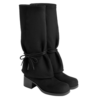 CHARLES&KEITH春季女靴CK1-90580218绑带粗跟仿麂皮裤管靴西部靴