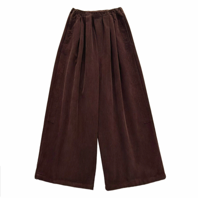 休闲简约加绒灯芯绒阔腿裤长裤女