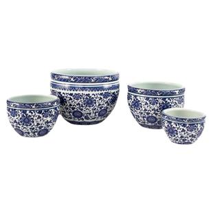 景德镇新中式青花瓷陶瓷花盆养鱼缸乌龟缸碗莲盆栽大汤碗盆商用