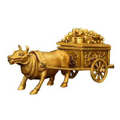 铜牛拉车元宝生肖牛摆件工艺品