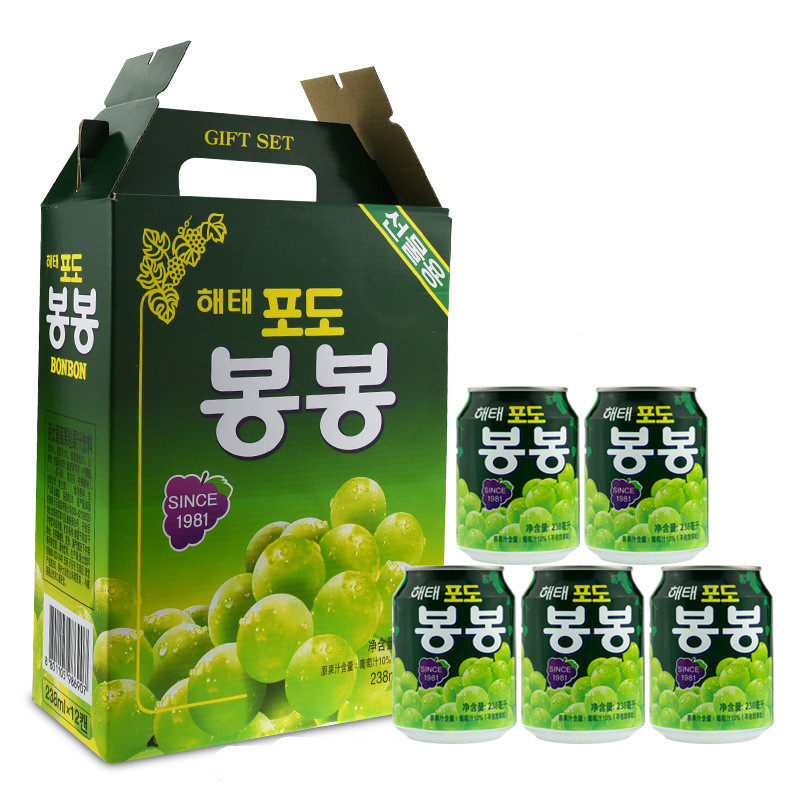 韩国原装进口网红饮料整箱海太葡萄果汁果肉粒238mlX12罐送礼礼盒