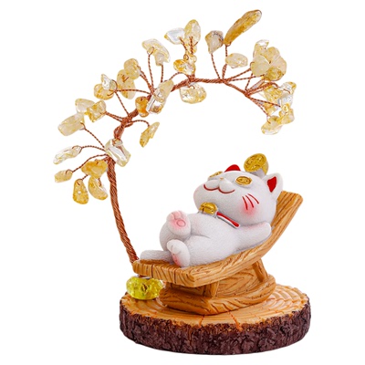 黄水晶发财树招财猫摆件桌面装饰