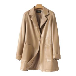 皮衣女西装领中长款收腰绵羊皮海宁2026春秋高端气质女士外套真皮