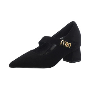 2025新款法式尖头单鞋女粗跟内增高女鞋33小码34气质超高跟10CM