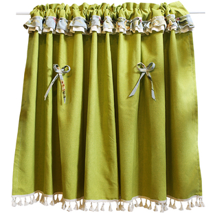 美式乡村绿色木耳花边半帘短帘门帘柜子帘杂物遮挡帘厨房窗帘