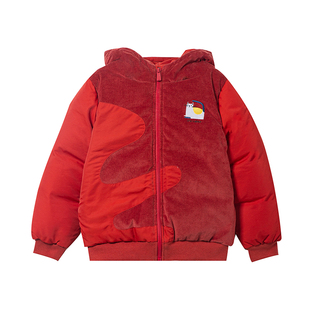 viciusss丸社男童棉服2025新款秋冬季加厚新年红色灯芯绒棉袄上衣