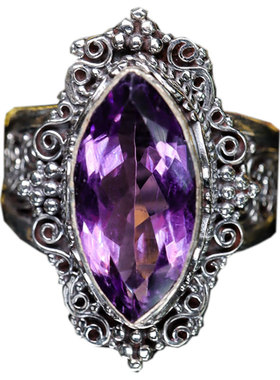 尼泊尔复古紫水晶手工纯银戒指女
