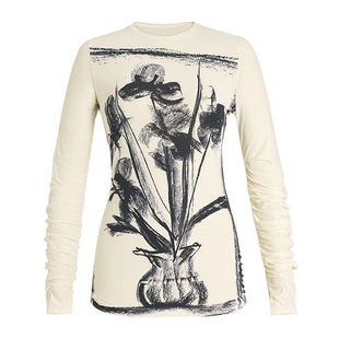 ZHUCHONGYUN2026春新款设计师手绘炭笔画手工捏褶打底上衣