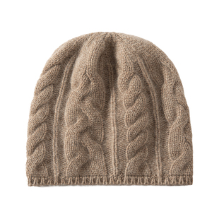 重磅加厚！100%纯羊绒帽子女秋冬显脸小保暖针织绞花休闲护耳帽男