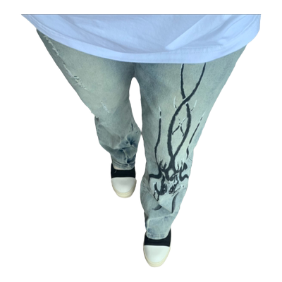 长裤春秋水洗做旧破洞牛仔裤