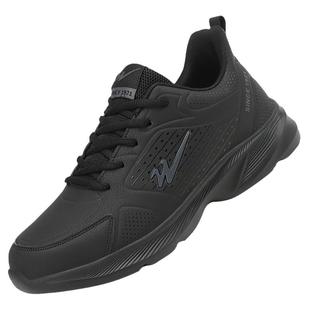 双星鞋子男款运动鞋秋冬男士皮面防水轻便跑步鞋男休闲黑色工作鞋