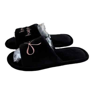 细细条秋冬季休闲软底字母棉拖鞋