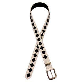 DFDG原创stussy黑白棋盘格纹男女腰带菱形皮革格针扣皮带百搭腰带