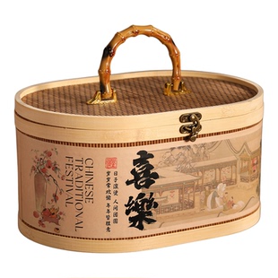 2026新年礼盒包装盒空盒马年年货糖果零食盒椭圆竹篮定制礼品盒子