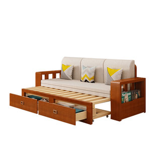 实木沙发床折叠两用1.5米可储物推拉伸缩坐卧双人多功能客厅沙发