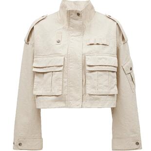 ONLY冬季休闲风字母印花立领短款落肩外套女|124336034