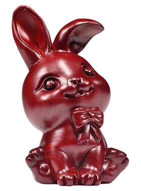 红色木质实木雕刻木头兔子三合十二生肖属相木制品工艺品生日送礼