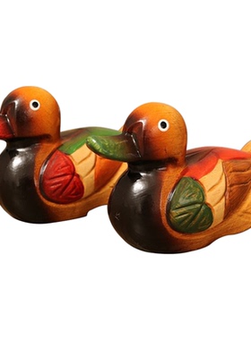 中式木质鸳鸯摆件一对大号木雕