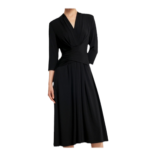 Laurel劳芮春秋气质时尚收腰显瘦小黑裙V领连衣裙LWD343Y04100