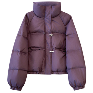 绝美奶蓝色立领面包羽绒服女士2025深冬季新款小个子短款保暖外套