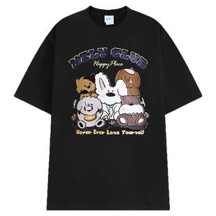 短袖t恤男女宽松重磅衣服嘻哈卡通印花男装夏季潮牌纯棉男款半袖