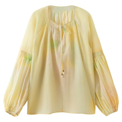 RUISHI芮时晕染印花灯笼袖衬衫