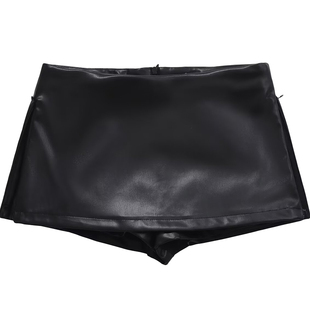 棉洋个性辣妹低腰拉链开叉超短裤裙街头性感潮搭pu皮裙包臀迷你裙