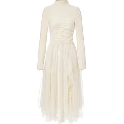 糖力仙气网纱拼接针织长袖连衣裙