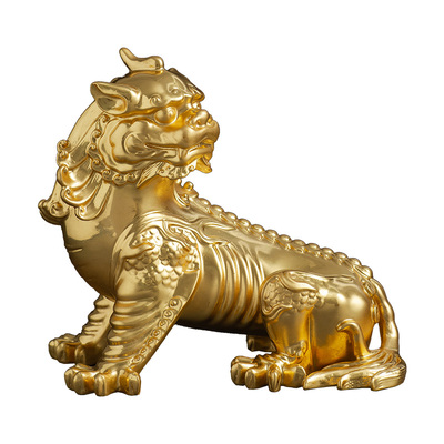 九华山谛听铜摆件地藏王坐骑贴24k真金工艺品家居客厅玄关装饰品