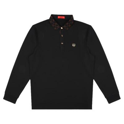 Raidyboer/雷迪波尔男装春夏新字母提花品牌胸章翻领长袖T恤6022