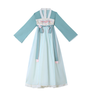 女童春秋装汉服连衣裙中国风小女孩超仙复古唐装襦裙12岁儿童古装