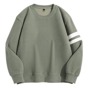 班尼路重磅酷丝格双杠圆领卫衣男25秋季灰绿色肌理感套头打底衫A