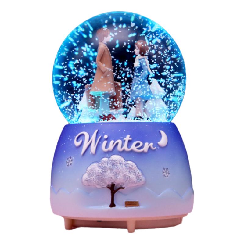 圣诞情人节礼物生日送女生女友雪花水晶球旋转音乐盒男生情侣摆件