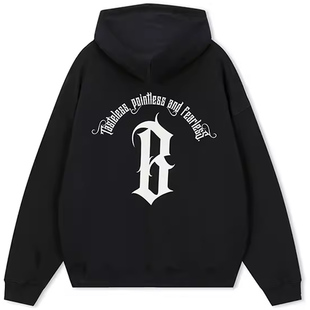 BONELESS 圆弧基础字体logo印花连帽卫衣美式高街针织重磅帽衫