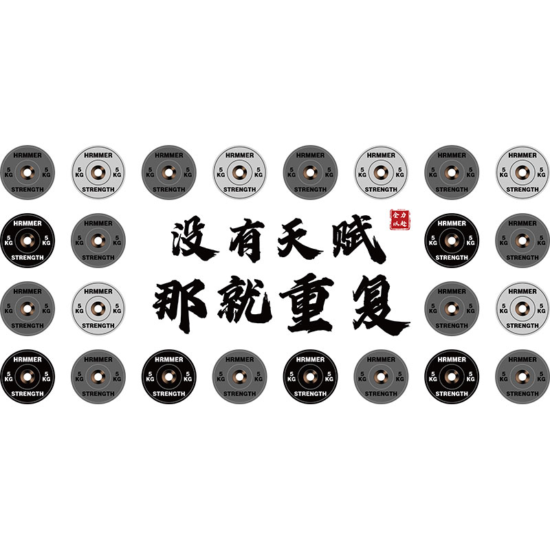 健身房杠铃片墙面装饰2026年网红打卡工业风哑铃贴纸挂画氛围布置