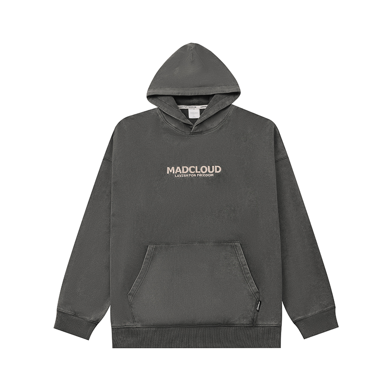 MAD官方 | 迈克罗德 美式高街水洗做旧春秋帽衫刺绣连帽卫衣男